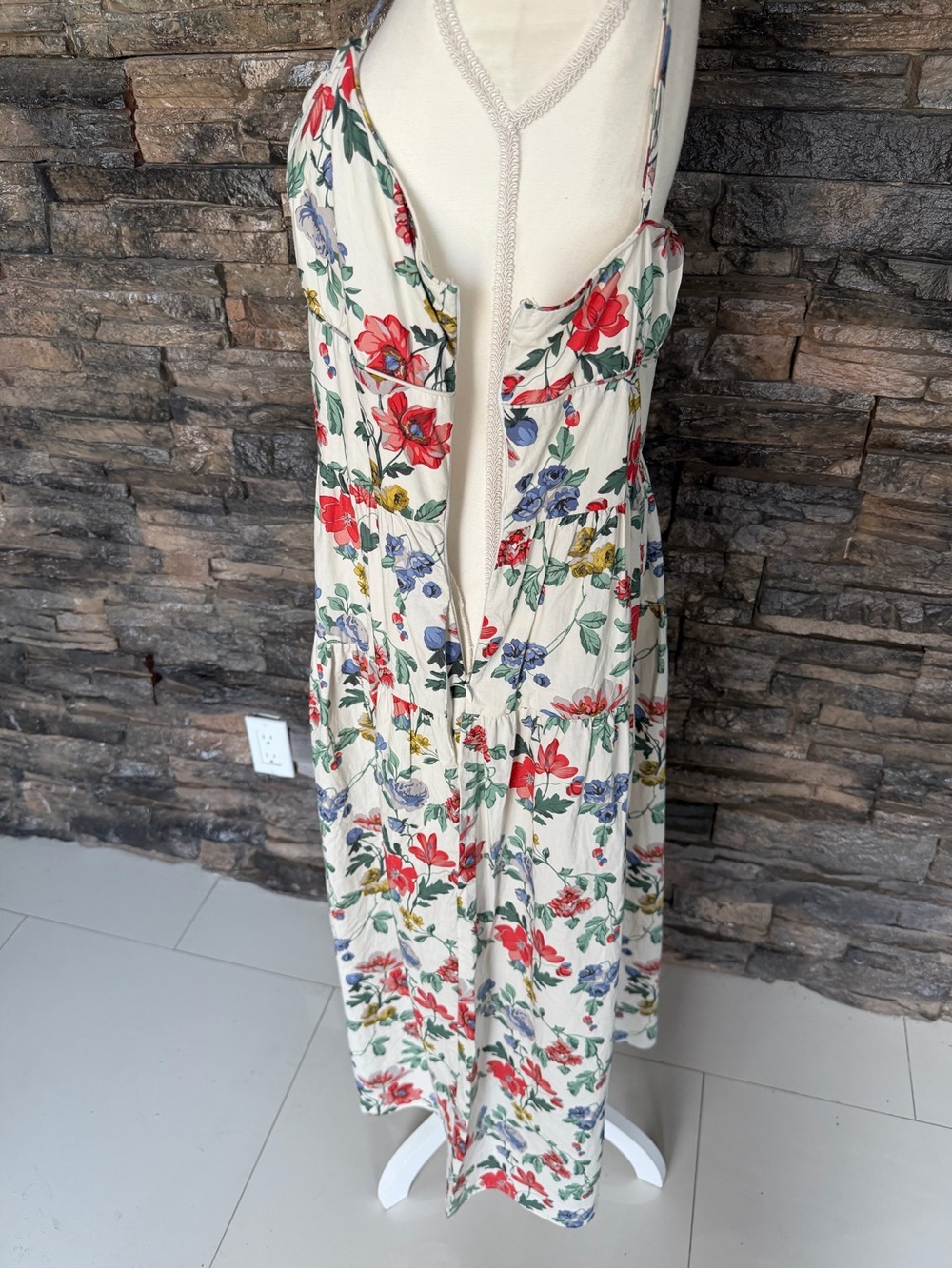 Lucky Brand White Maxi Dress with Red, Green & Blue Floral Print - Picture 9 of 12